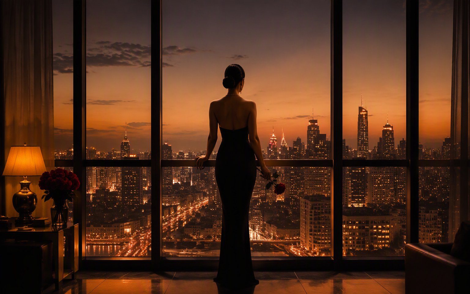 Erfolgreiche Frau vor Skyline